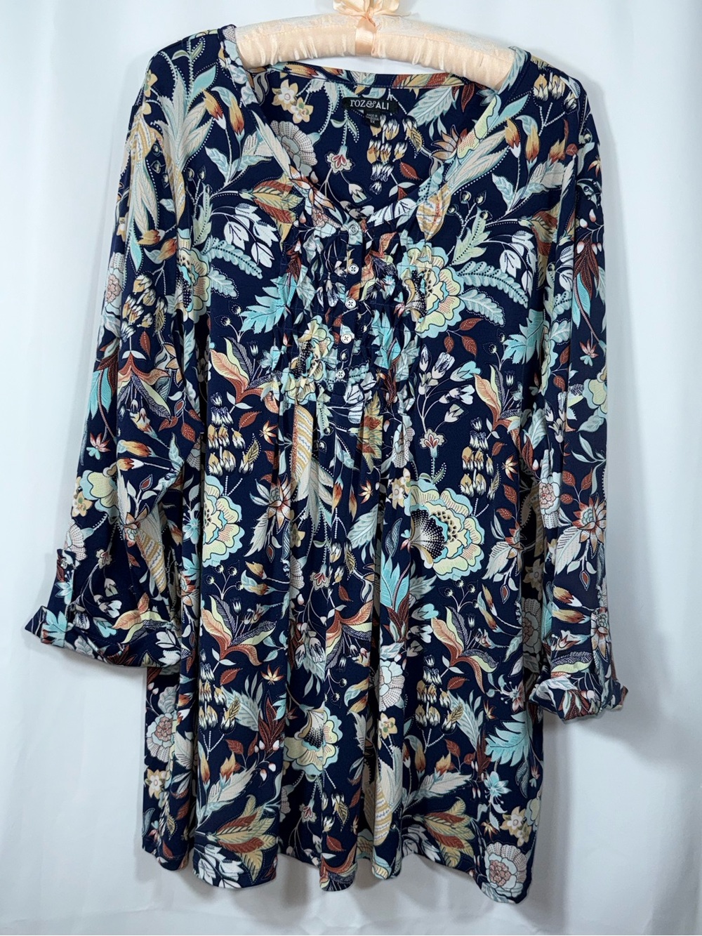 Roz & Ali Women’s Plus 3X Three-Quarter Sleeve Floral Print Top